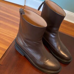 Mansur Gavriel Dark Brown Leather Mid-Calf Heeled Boots